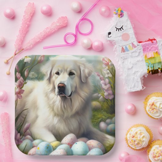 Große Pyrenäen mit Ostereiern Pappteller (Party)