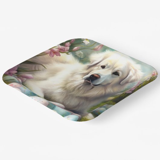 Große Pyrenäen mit Ostereiern Pappteller (Gewinkelt)