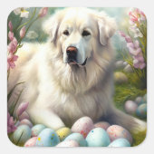 Große Pyrenäen mit Ostereiern Quadratischer Aufkleber (Vorderseite)