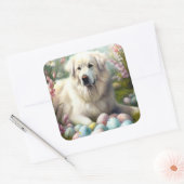 Große Pyrenäen mit Ostereiern Quadratischer Aufkleber (Umschlag)