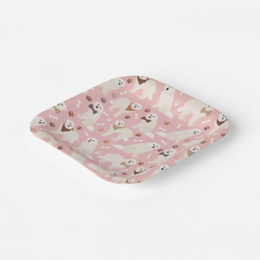 Große Pyrenäen Papieren und Knochen Papier Teller (Gewinkelt)