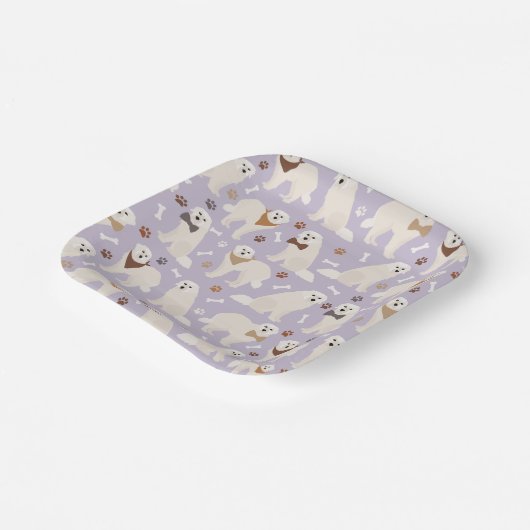 Große Pyrenäen Paws und Knochen Pappteller (Gewinkelt)