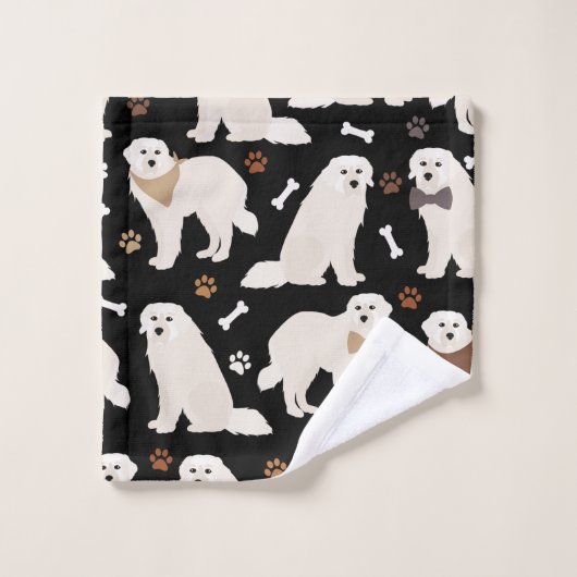 Große Pyrenäen Pfoten und Knochen Badetuch Set (Waschlappen)