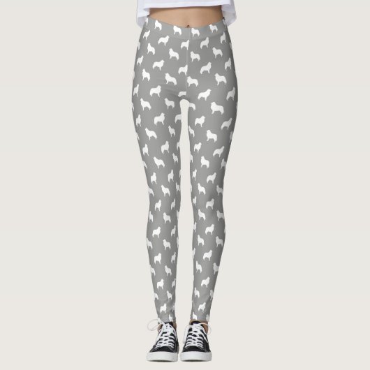 Große Pyrenäen-Silhouette-Muster-Grau und Weiß Leggings (Vorderseite)