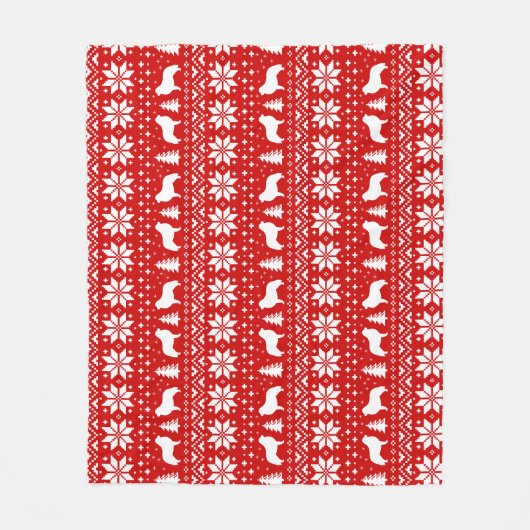 Große Pyrenäen-Silhouette-Weihnachtsmuster-Rot Fleecedecke (Vorderseite)