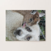 Große Pyrenäen treffen Babyziegenpuzzlespiel Puzzle (Horizontal)