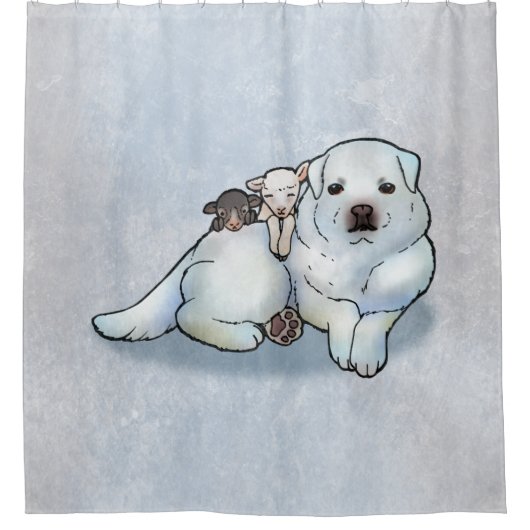 Große Pyrenäen und Lämmer Duschvorhang (Vorderseite)