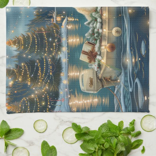 Große Pyrenäen Weihnachten Feierliche Reise Geschirrtuch (Gefaltet)