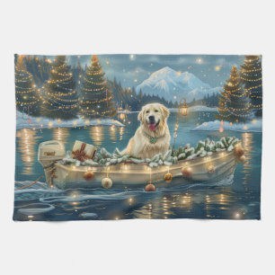 Große Pyrenäen Weihnachten Feierliche Reise Geschirrtuch