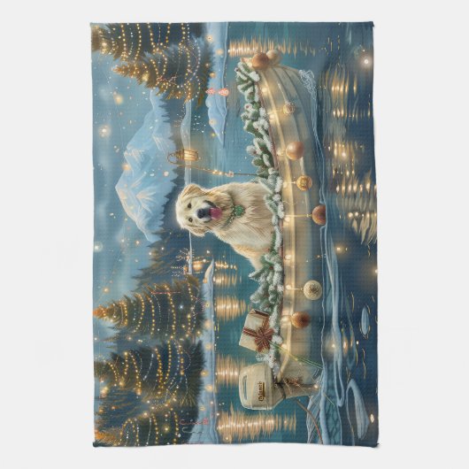 Große Pyrenäen Weihnachten Feierliche Reise Geschirrtuch (Vertikal)