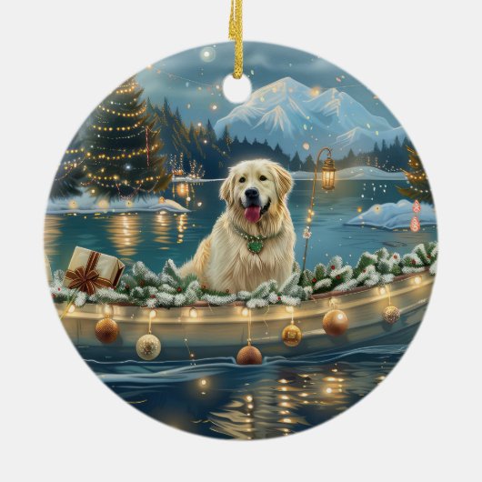 Große Pyrenäen Weihnachten Feierliche Reise Keramik Ornament (Hinten)