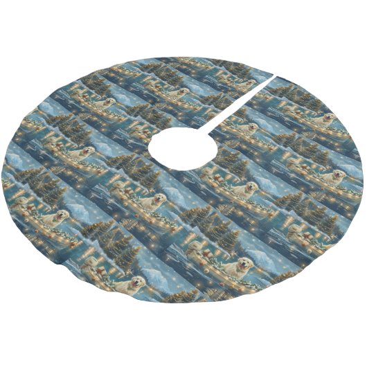 Große Pyrenäen Weihnachten Feierliche Reise Polyester Weihnachtsbaumdecke (Schrägansicht)