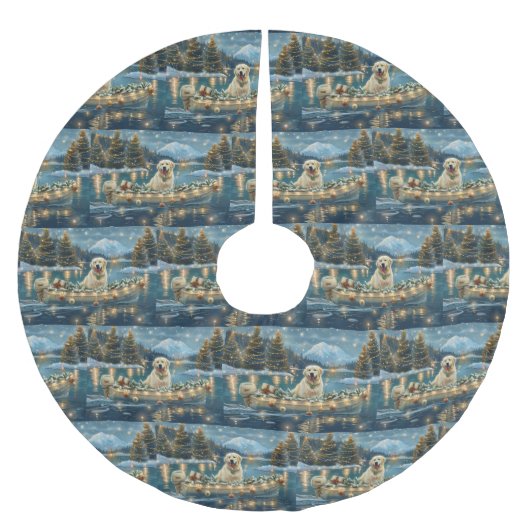 Große Pyrenäen Weihnachten Feierliche Reise Polyester Weihnachtsbaumdecke (Vorderseite)