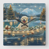 Große Pyrenäen Weihnachten Feierliche Reise Quadratische Wanduhr (Vorderseite)