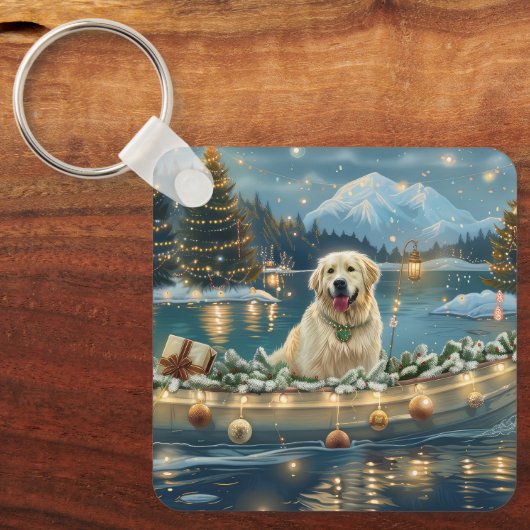 Große Pyrenäen Weihnachten Feierliche Reise Schlüsselanhänger (Vorderseite)