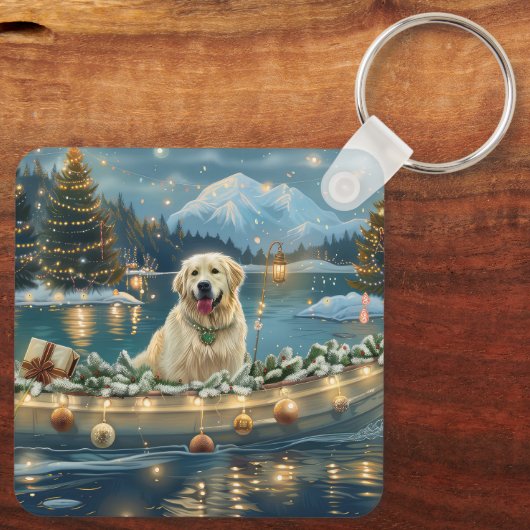 Große Pyrenäen Weihnachten Feierliche Reise Schlüsselanhänger (Rückseite)