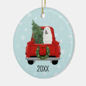 Große Pyrenäen Weihnachten Roter Truck Keramik Ornament (Links)