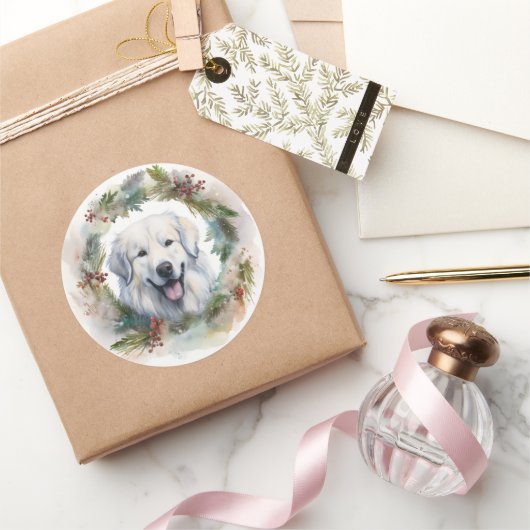 Große Pyrenäen Weihnachtsfeiertag Runder Aufkleber (Schenken)