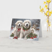 Große Pyrenäen Welpen 1 Winterlandschaft Karte (Gelbe Blume)