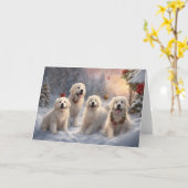 Große Pyrenäen Welpen 5 Winter Xmas Szene Karte (Gelbe Blume)