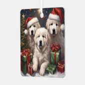 Große Pyrenäen Welpen Geschenke Xmas Szene 1 Ornament Aus Metall (Vorderseite links)