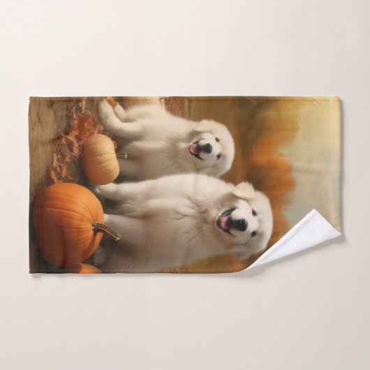 Große Pyrenäen Welpen Herbst Kürbis Badhandtuch Set (Handtuch)