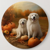Große Pyrenäen Welpen Herbst Kürbis Button (Vorderseite)