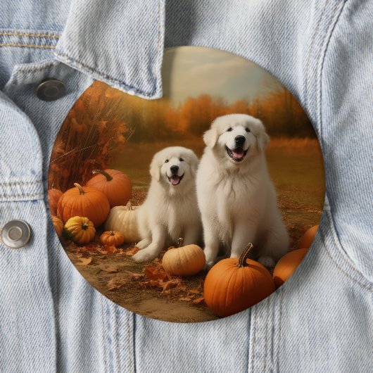 Große Pyrenäen Welpen Herbst Kürbis Button (Beispiel)