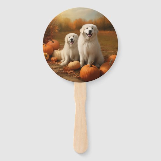 Große Pyrenäen Welpen Herbst Kürbis Fächer (Vorderseite)