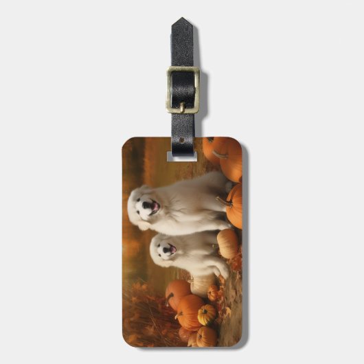 Große Pyrenäen Welpen Herbst Kürbis Gepäckanhänger (Vorderseite vertikal)