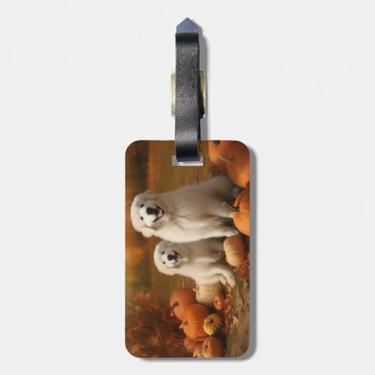 Große Pyrenäen Welpen Herbst Kürbis Gepäckanhänger (Rückseite vertikal)