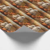 Große Pyrenäen Welpen Herbst Kürbis Geschenkpapier (Ecke)