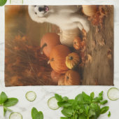 Große Pyrenäen Welpen Herbst Kürbis Geschirrtuch (Gefaltet)