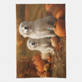 Große Pyrenäen Welpen Herbst Kürbis Geschirrtuch (Vertikal)