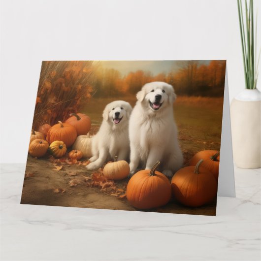 Große Pyrenäen Welpen Herbst Kürbis Karte (Vorderseite)