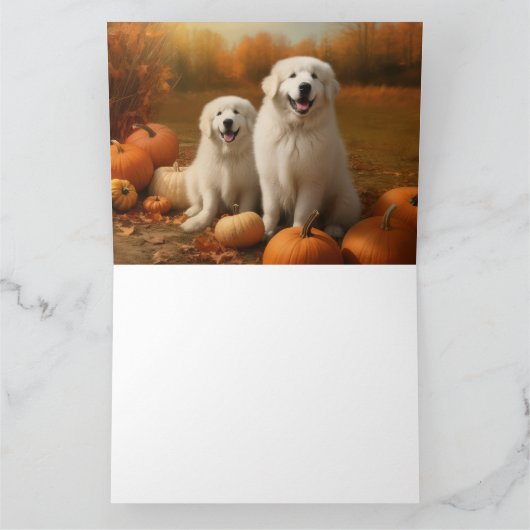 Große Pyrenäen Welpen Herbst Kürbis Karte (Innenseite)