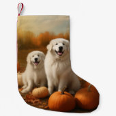 Große Pyrenäen Welpen Herbst Kürbis Kleiner Weihnachtsstrumpf (Vorderseite)