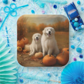 Große Pyrenäen Welpen Herbst Kürbis Pappteller (Party)