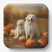 Große Pyrenäen Welpen Herbst Kürbis Pappteller (Vorderseite)