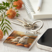 Große Pyrenäen Welpen Herbst Kürbis Schlüsselanhänger (Vorderseite rechts)