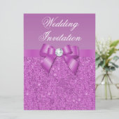 Große Radiant Orchid Sequins Bow & Diamond Wedding Einladung (Stehend Vorderseite)