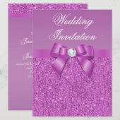 Große Radiant Orchid Sequins Bow & Diamond Wedding Einladung (Vorne/Hinten)