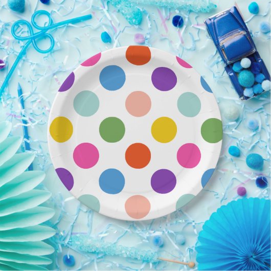 Große Rainbow-farbene Polka Dots Muster Pappteller (Party)