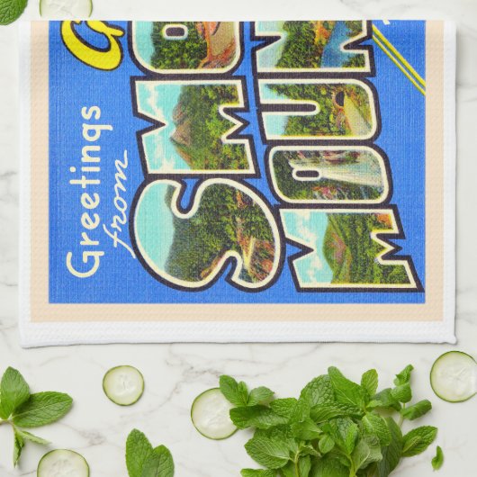 Große, rauchige Berge Vintag Postkarte Geschirrtuch (Gefaltet)