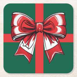 Große Red Bow Grüne Weihnachtsdekoration Urlaub He Rechteckiger Pappuntersetzer