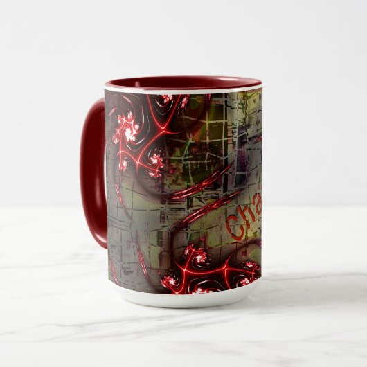 Große Relation von seltsamem Fraktal über altertüm Tasse (Vorderseite Links)