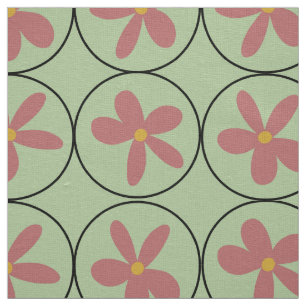 Große Retro-Blumenfliese Mint auf Elfenbeinfarbene Stoff