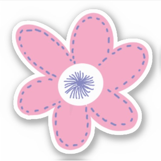 Große Retro Pink Periwinkle Weiße Blume Aufkleber (Vorderseite)