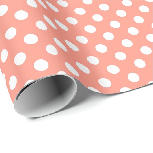 Große Retro Punkte - korallenrotes rosa und Weiß Geschenkpapier (Rolleneckpunkt)