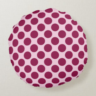 Große Retro-Punkte - Muschel pink und bordeauxrot Rundes Kissen